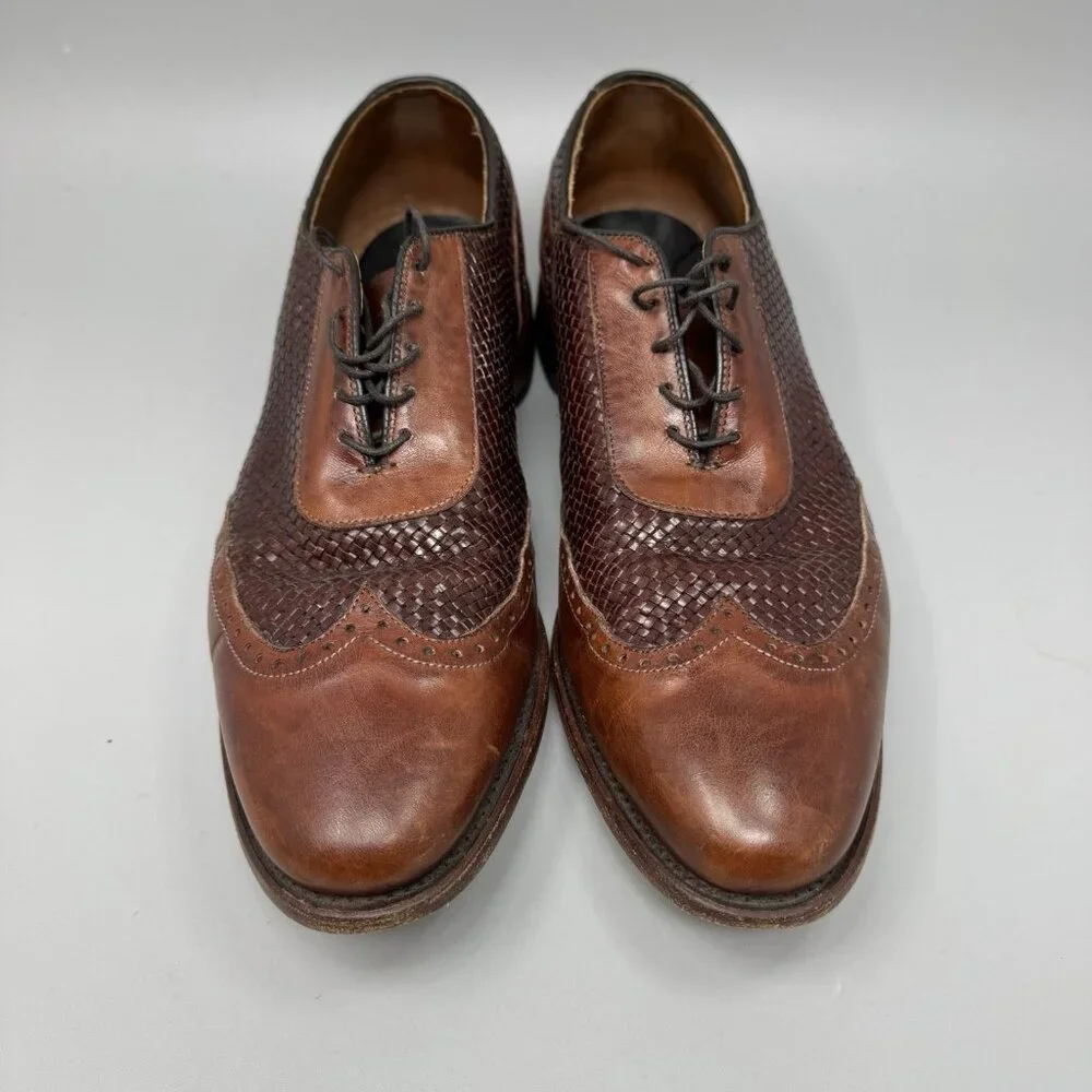 Allen Edmonds Hampstead Mens Wingtip Oxford Dress Shoes Brown Woven Leather 11.5